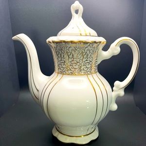 Vintage Seyei 1030 Coffee Server White with Gold Trim Japan 8.25"